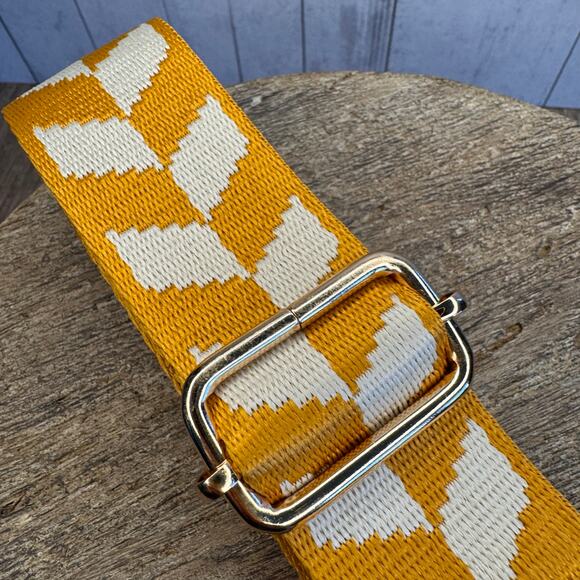 Wide Yellow Striped Purse Strap Crossbody Bag Strap Guitar Strap NEW FAST SHIP - Picture 2 of 4